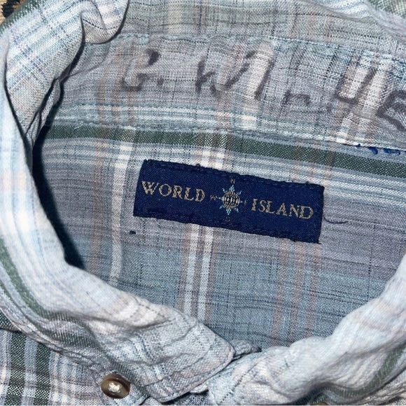 Vintage 90s Shirt World Island Plaid Muted Chest Pocket Short Sleeved Collared - Picture 6 of 6